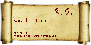 Kacsó Irma névjegykártya
